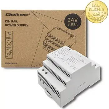 stmívač Qoltec 50923 – Průmyslový napájecí zdroj na DIN lištu 92 W / 24 V / 3,83 A / Šedý (Napájecí zdroje pro DIN lištu jsou určeny pro náročné průmyslové prostředí. Vyznačují se vysokou účinností. Jsou vybaveny ochranou proti zkratu, přetížení, přepětí a teplot