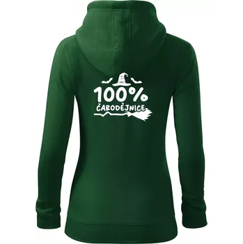 Dámská mikina 100% čarodějnice - Dámská mikina trendy zipper s kapucí - M ( Lahvově zelená )