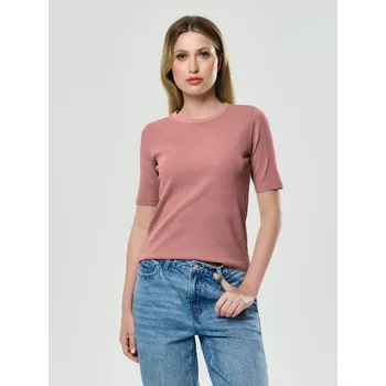 Dámské tričko Sinsay - Tričko z žebrovaného úpletu - růžová - 525EU-39X - 525EU-39X-L