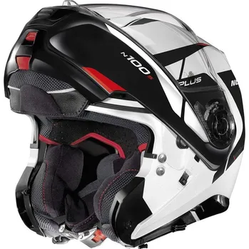 Helma na motorku Moto helma Nolan N100-5 Plus Milestone N-Com Metal white 53 XXL