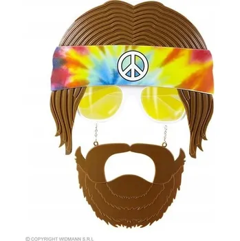 Karnevalový doplněk Brýle s knírem a vousy, styl hippie 70. léta