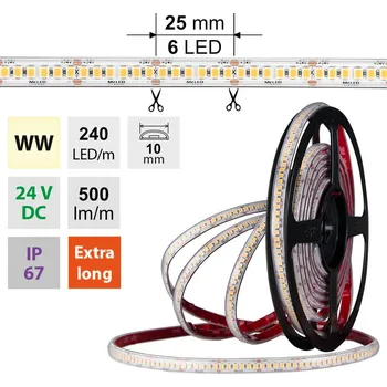LED páska MCLED Pásek LED SMD2835 WW, 240LED/m, 6W/m, DC 24V, 500lm/m, CRI90, IP67, 10mm, 5m ML-126.034.90.0
