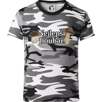 Chlapecké tričko Nejlepší houbař - nápis s houbama - Dětské maskáčové triko - 104-110cm / 3-4 roky ( Šedý maskáč )