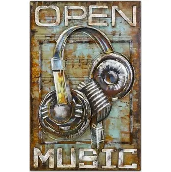 Obraz 3D kovový obraz LOFT HUDBA RECORD 60x90 cm