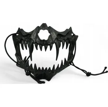 Karnevalová maska MASKA TESÁKY BESTIE ČERNÁ ČERŇ ZUBISKA PŮL OBLIČEJE HALLOWEEN HALLOWEENSKÁ ZVÍŘE