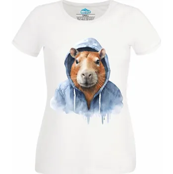 Dámské tričko Kapybara v Mikině (Velikost: 4XL, Barva: Bílá)