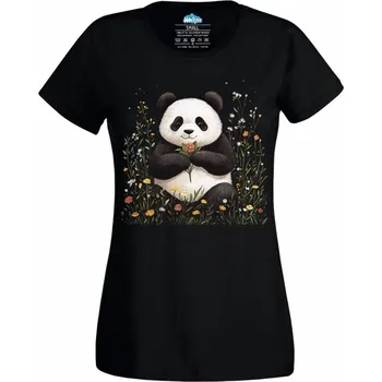 Dámské tričko Panda v Květinách (Velikost: 4XL, Barva: Černá)