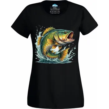 Dámské tričko Dámské tričko Dravá Ryba Okoun (Velikost: XS, Barva: Černá)
