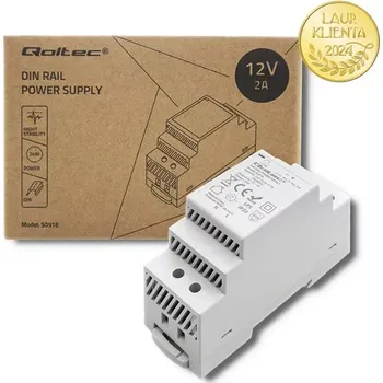 stmívač Qoltec 50918 – Průmyslový napájecí zdroj na DIN lištu 24 W / 12 V / 2 A / Šedý (Napájecí zdroje pro DIN lištu jsou určeny pro náročné průmyslové prostředí. Vyznačují se vysokou účinností. Jsou vybaveny ochranou proti zkratu, přetížení, přepětí a teplotní)