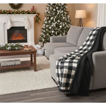 deka Deka beránek, Skandinávské káro, bíločerná, 150 x 200 cm