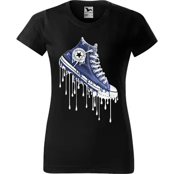 Dámské tričko levne-damske-bavlnene-tricko-potisk-modra-kecka Velikost dámská trička Basic: XL šířka 56, délka 67, Odstín dámské tričko Basic: Černé