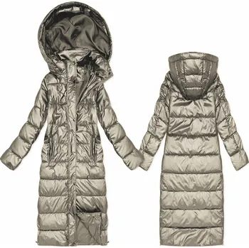 Tmavě béžová dlouhá prošívaná bunda pro přechodné období s kapucí (T3-2629#-62) odstíny béžové S (36)