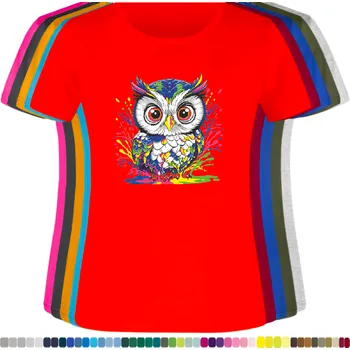 Dámské tričko damske-levne-bavlnene-tricko-digitalni-potisk-okata-sova Barva: Red - červená, velikost: M