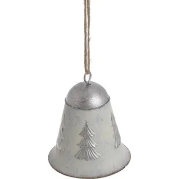 Vánoční dekorace Závěsná kovová zvonkohra bílá stříbrné stromečky 8 cm – vánoční ozdoba