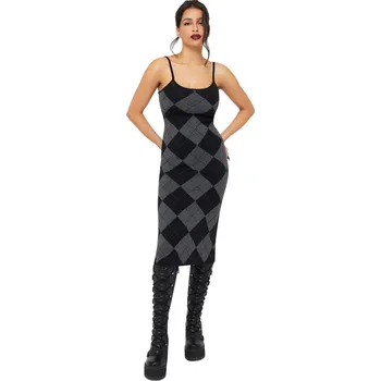 Dámské šaty šaty dámské KILLSTAR - Twilight Argyle - Black/Grey - XXL