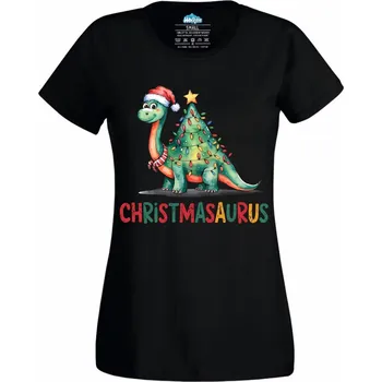 Dámské tričko Vánoční Dinosaurus Christmasaurus (Velikost: 4XL, Barva: Černá)