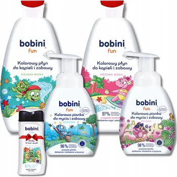 Koupelová pěna BOBINI Barevná pěna do koupele Barevná Pěna na Mytí MIX 2+2 + Dárek