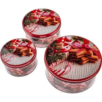 Dóza na potraviny dóza plech. 3ks sada kulatá CUKROVÍ ČERVENÁ, d19,5x9cm