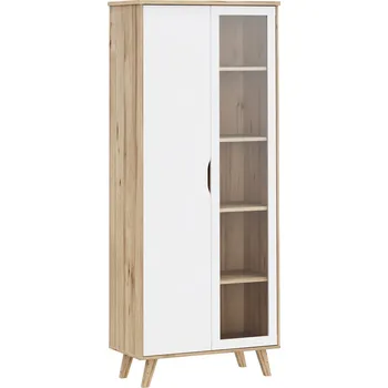 Knihovna Vitrína 90 Vankka - Forte Bílá/dubová deska 84.7x201.5 cm