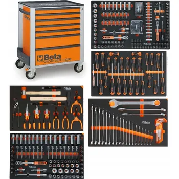 Dílenský vozík s nářadím v profilovaných vložkách, 343 dílů