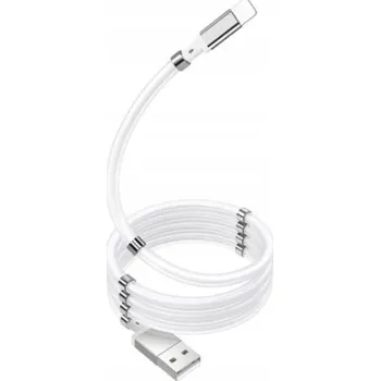 Datový kabel Magnetický kabel USB Lightning, spirálový, BÍLÝ