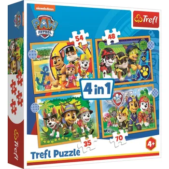 Puzzle TREFL PUZZLE 4v1 Tlapková Patrola Prázdniny 29x21cm 207 dílků skládačka | 246343