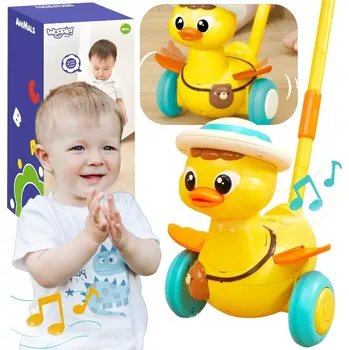 Hračka pro nejmenší Woopie tlačítkový chodítko na tyči kachnička se světly a zvuky