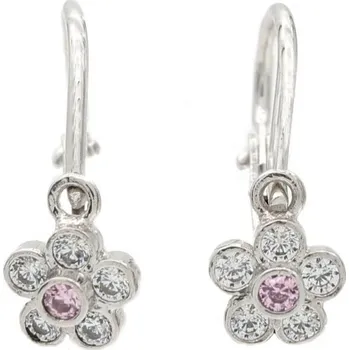 Náušnice Dětské zlaté náušnice z bílého zlata se zirkony květinky 35005WP (585/1000) 0.9 g