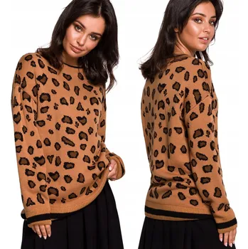 Dámský svetr VÝPRODEJ DÁMSKÝ SVETR TEPLÝ MÓDNÍ SE VZOREM TYGRA HNĚDÝ 36/38 S/M