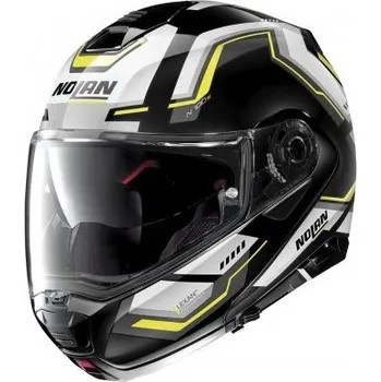 Helma na motorku NOLAN vyklápěcí helma N100-5 Upwind Glossy Black N-Com 63 bílá / žlutá XS