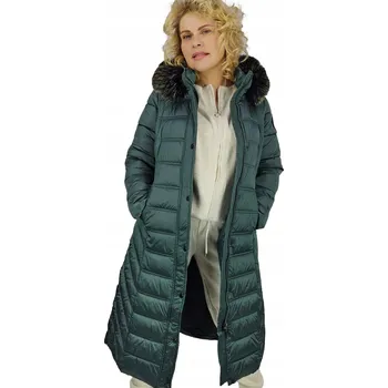 Dámské oblečení Dlouhý prošívaný zimní kabát s teplou kapuce a kožíškem ARCTICA S zelená S