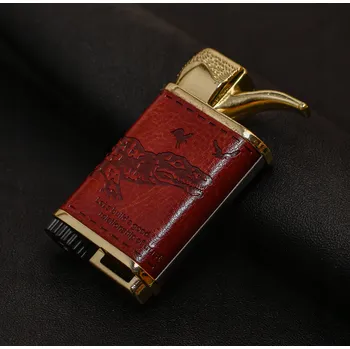 VELKÝ ŽÁROVÝ ZAPALOVAČ NA PLYN, KOVOVÝ, DÁRKOVÝ, S EKO-KŮŽÍ, V KRABIČCE