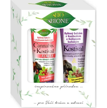 Masážní přípravek BIO BIONE Cannabis bylinný balzám Kostival Forte + Kostival dárková kazeta 2 ks