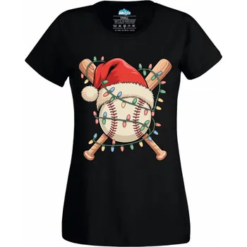 Dámské tričko Vánoční Baseballový Míček (Velikost: 4XL, Barva: Černá)