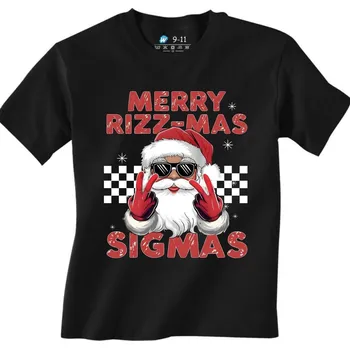 Chlapecké tričko Dětské tričko Sigma Vánoce Merry Rizz-Mas Sigmas (Velikost: 9-11, Barva: Černá)