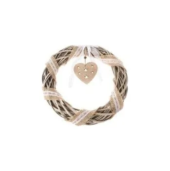 Věnec Věnec d30x6cm se SRDCEM, závěs, přírodní, proutěný