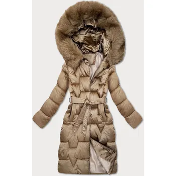 Béžová dámská zimní bunda s páskem S'West (B8305-12) odstíny béžové L (40)