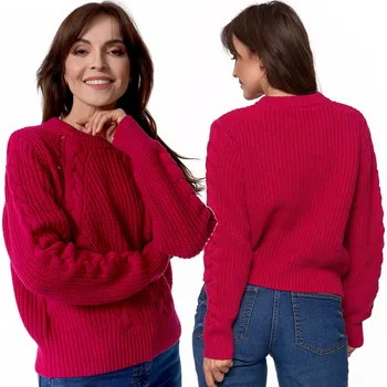 Dámský svetr DÁMSKÝ SVETR KLASICKÉHO STŘIHU S COPÁNKOVÝM VZOREM MORAJ POHODLNÝ RŮŽOVÝ XXL/3XL