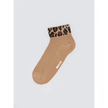 Dámské ponožky BIG STAR KOTNÍKOVÉ PONOŽKY S LEOPARDÍM VZOREM BÉŽOVÉ PANTARA 801 39-42