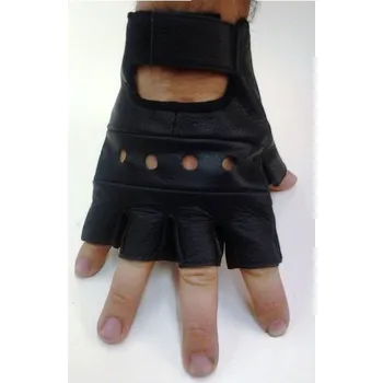 Moto rukavice Chopper II kožené rukavice bez prstů hladké bezprsťáky s dírkami XXL