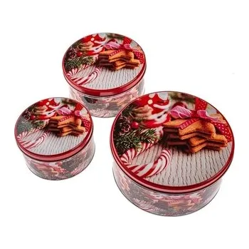 Dóza na potraviny dóza plech. 3ks sada kulatá CUKROVÍ ČERVENÁ, d19,5x9cm