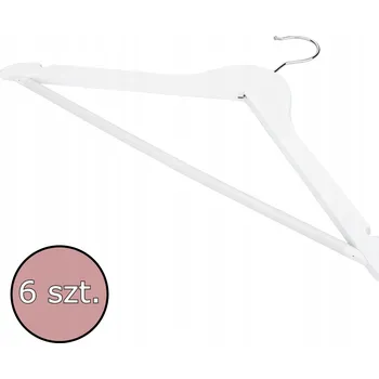 Ramínko Věšák - 6 ks dřevěný 44,5 cm bílý jasan s tyčí na kalhoty