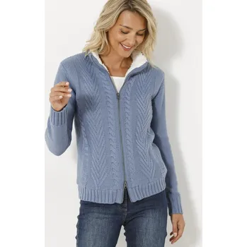 Dámský svetr Svetr na zip s copánkovým vzorem a hebkou podšívkou modrošedá 34/36