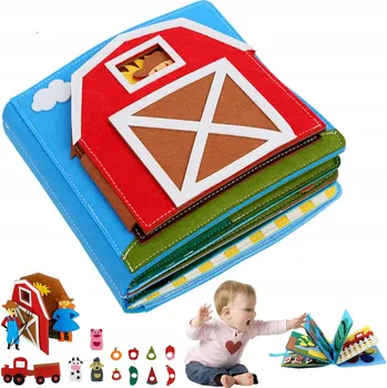 Hračka pro nejmenší Senzorická knížka látková modrá edukativní pro miminka 3 roky+