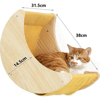 Kočičí žebřík a dřevěné schody na zeď | odpočívadlo | nábytek - houpací síť ve tvaru měsíce