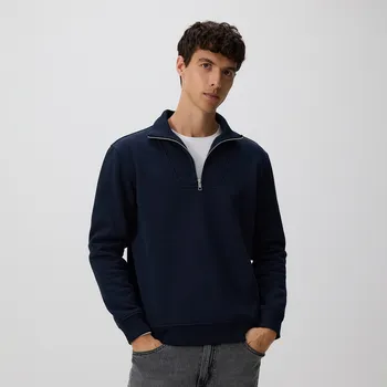 Pánská mikina Reserved - Hladká mikina se stojáčkem - tmavomodrá - 6998H-59X - 6998H-59X-XL