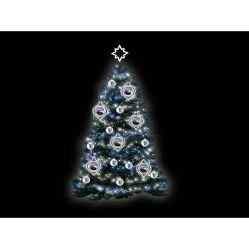 Vánoční světelná dekorace Zvýhodněný set pro vánoční stromy BALL 2, 10 m, Koule plast 20cm: stříbrné, světelné koule: studená bílá/stříbrná