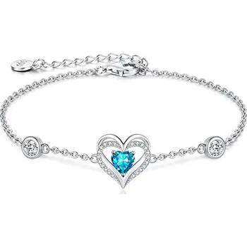 Náramek STŘÍBRNÝ NÁRAMEK SRDCE MODRÉ RHODIOVANÉ 925