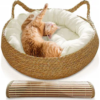 Pelíšek pro psa Pelíšek pro kočky pletený z mořské trávy 2v1 léto zima + polštář podložka