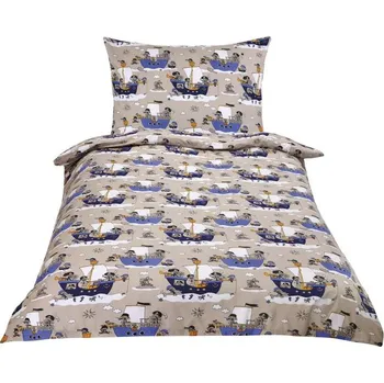 Povlečení Bellatex Junior námořník modrá/šedá 140 x 200, 70 x 90 cm zipový uzávěr